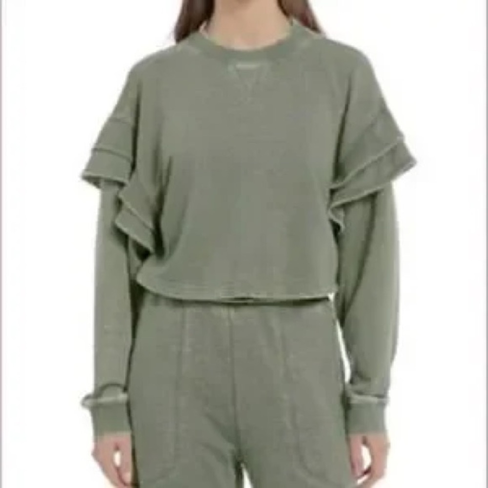 7 for all man kind Olive Green Oversized distressed cropped boxy sweater shirt